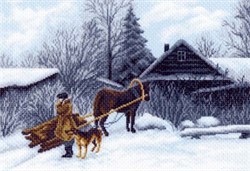 Рисунок на канве  Зима в деревне - фото 13618