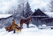 Рисунок на канве  Зима в деревне