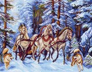 Рисунок на канве  Мчится тройка
