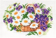 Рисунок на канве  Ромашки и виола